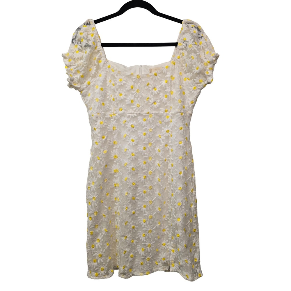 Altar'd State M Daisy Embroidered Mini Dress Puff Sleeve Cottagecore Coquette